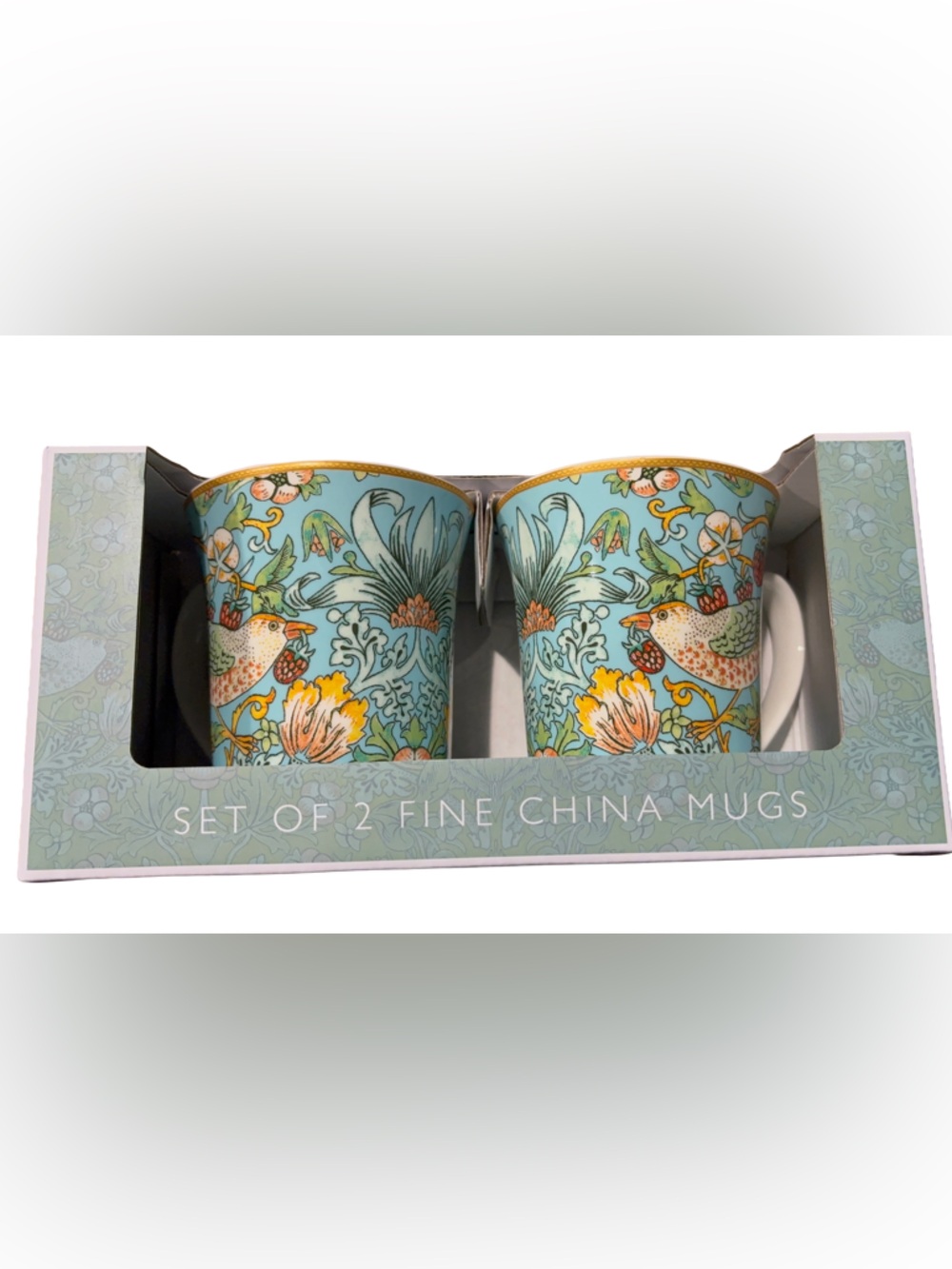 WILLIAM MORRIS NWT 2pc fine china strawberry thief mugs -blue - Picture 3 of 7